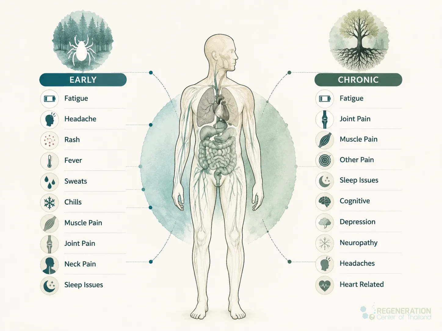 Infographic comparing early and chronic Lyme disease symptoms