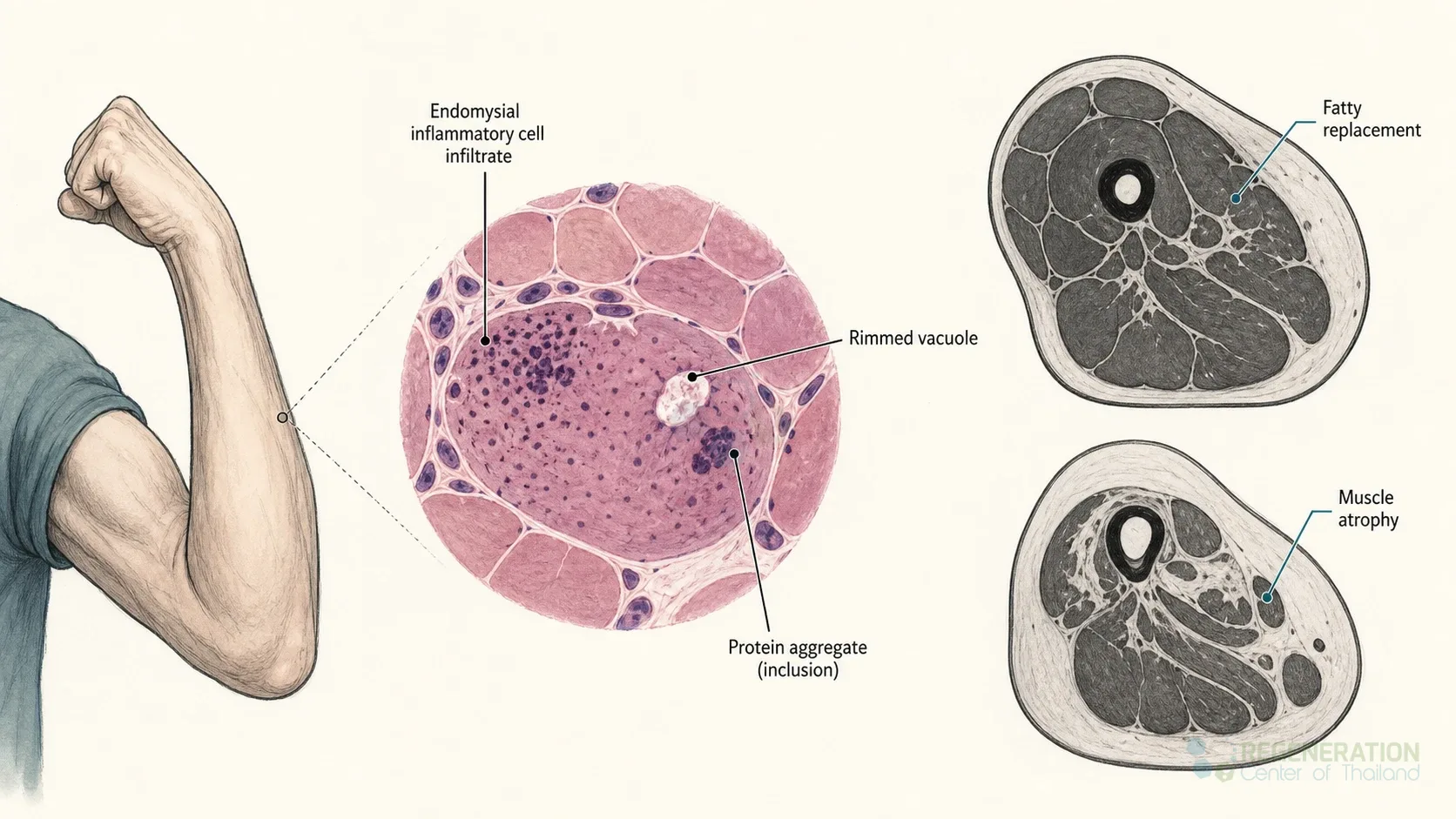 Clinical and microscopy images associated with inclusion body myositis for Stem Cell Therapy for Inclusion Body Myositis – Autoimmune IBM