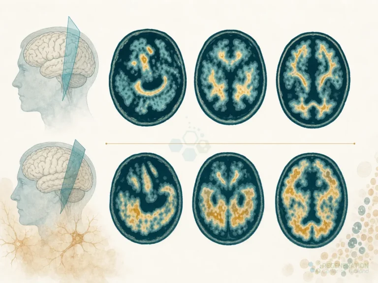 Brain scan comparison showing normal tissue and neurodegenerative changes for Stem Cell Therapy for Progressive Supranuclear Palsy – PSP