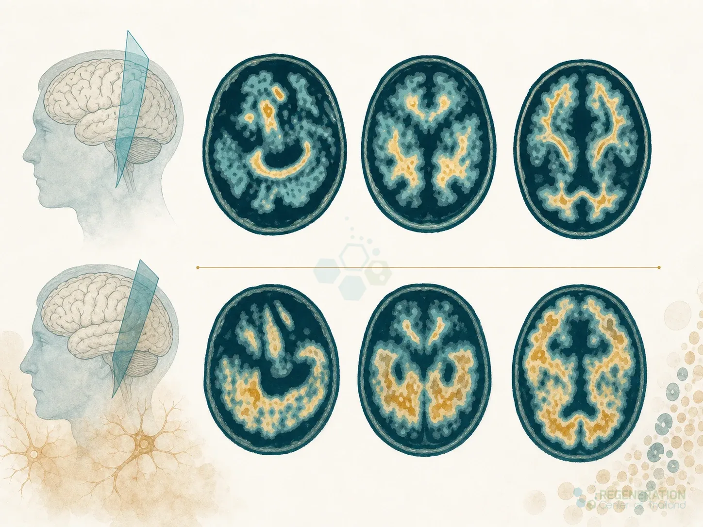 Brain scan comparison showing normal tissue and neurodegenerative changes for Stem Cell Therapy for Progressive Supranuclear Palsy – PSP