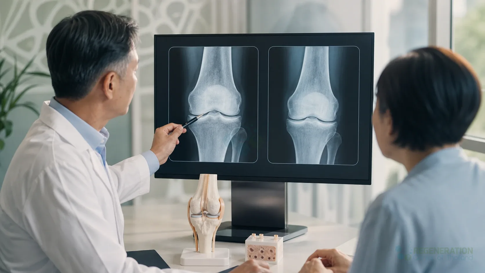 Before-and-after knee X-rays used to assess joint-space changes for Stem Cell Treatment for Osteoarthritis & Gout Arthritis Therapy.