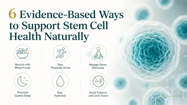 Clean clinical illustration for 6 Evidence-Based Ways to Support Stem Cell Health Naturally with concise explanatory text.