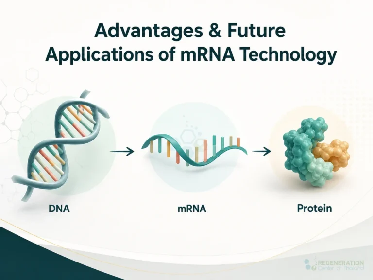 Diagram showing genetic information flowing from DNA to mRNA to protein for Advantages & Future Applications of mRNA Technology.