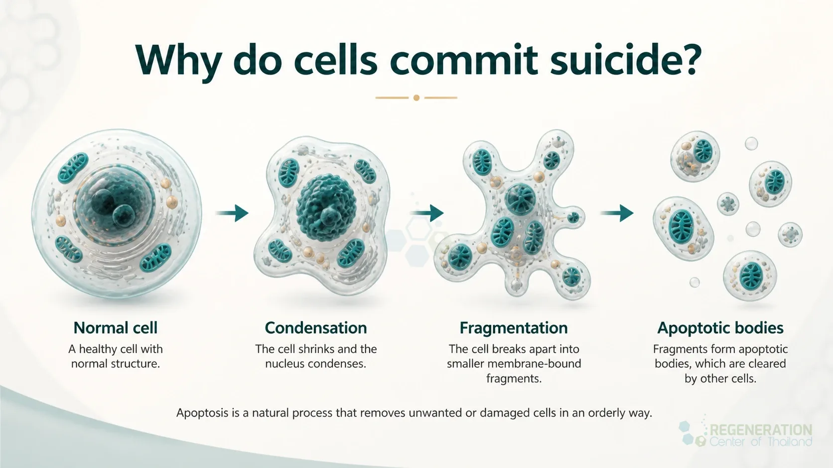 Diagram showing cell condensation, fragmentation and formation of apoptotic bodies for Apoptosis and Programmed Cell Death “PCD”.