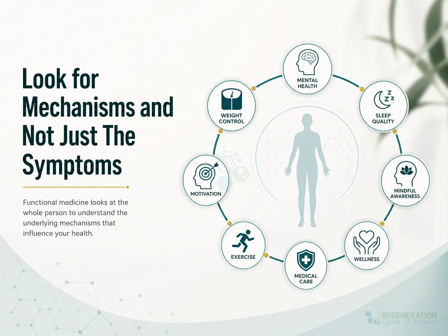 Clean clinical illustration for Look for Mechanisms and Not Just The Symptoms with concise explanatory text.