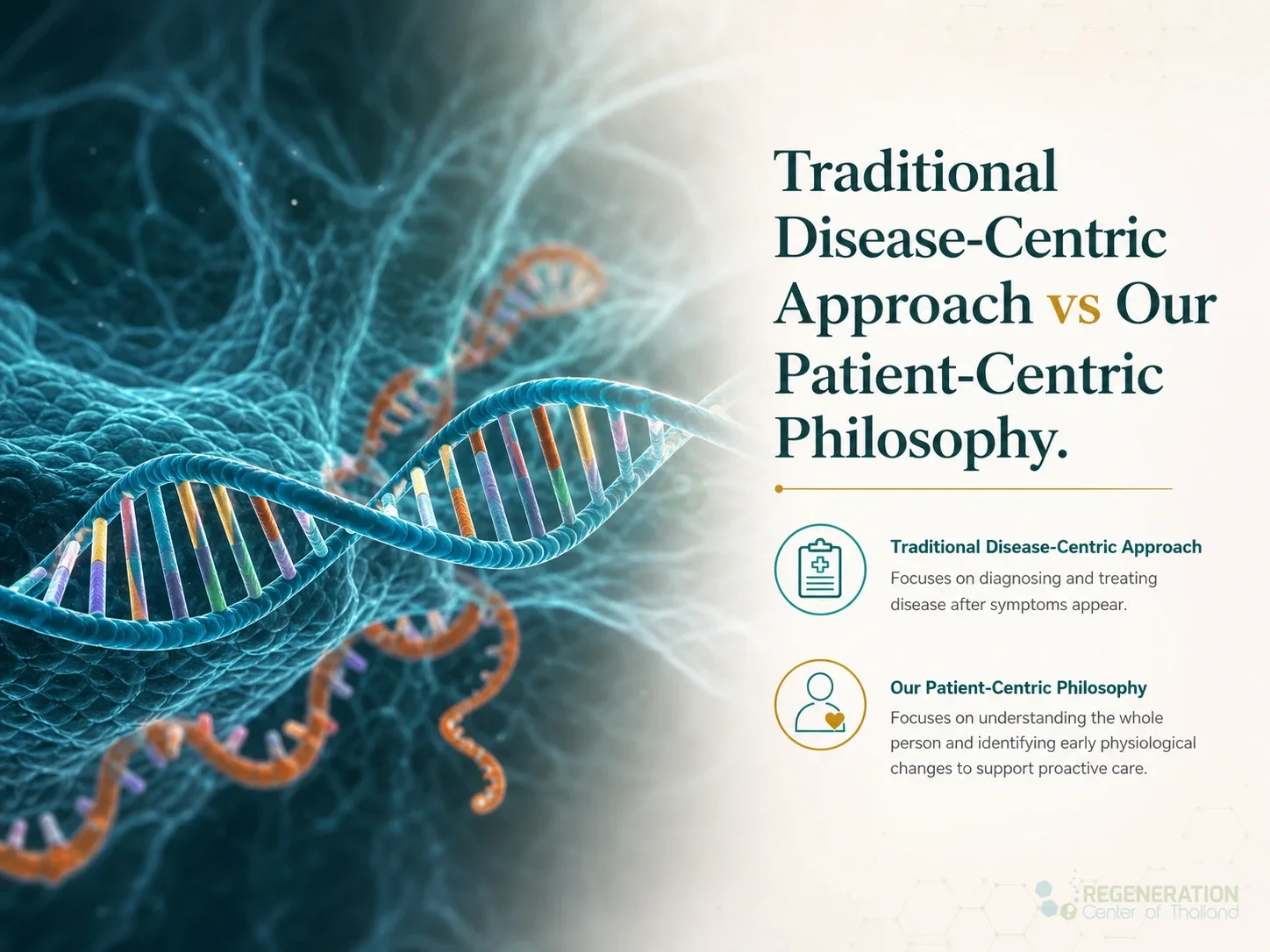 Editorial illustration for Traditional Disease-Centric Approach vs Our Patient-Centric Philosophy., including the authored section headline.