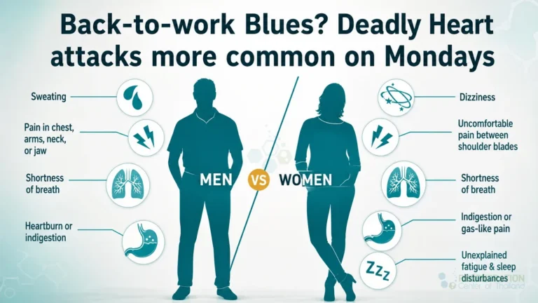 Comparison of heart attack symptoms in men and women for Back-to-work Blues? Deadly Heart attacks more common on Mondays.