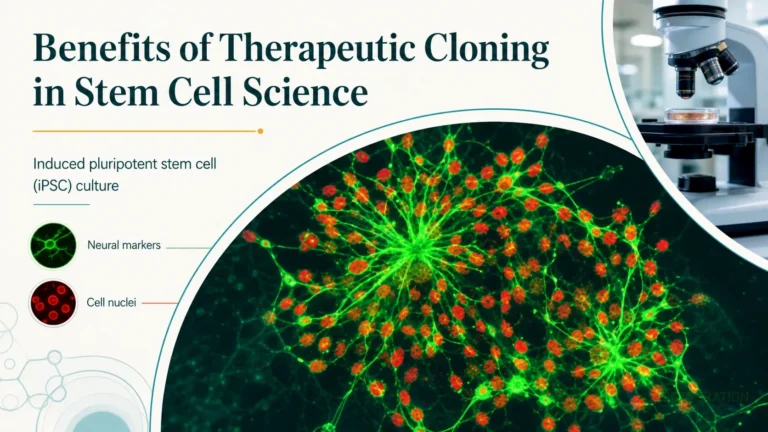Clean clinical illustration for Benefits of Therapeutic Cloning in Stem Cell Science with concise explanatory text.