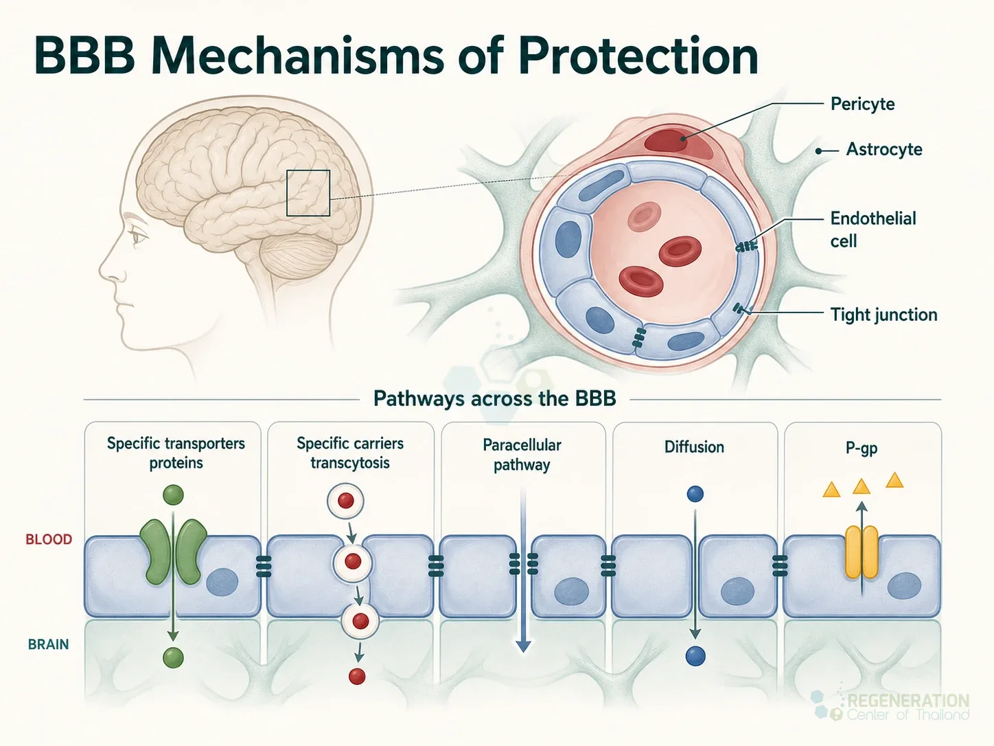 Diagram of transport pathways across the blood-brain barrier for Blood Brain Barrier: Protective Function & Bypassing Techniques.