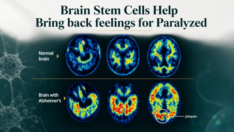 Brain imaging comparison labeled normal brain and brain with Alzheimer disease for Brain Stem Cells Help Bring back feelings for Paralyzed.