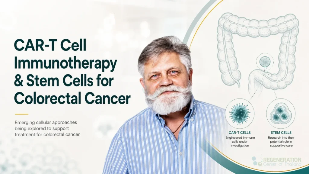 Clean clinical illustration for CAR-T Cell Immunotherapy & Stem Cells for Colorectal Cancer with concise explanatory text.