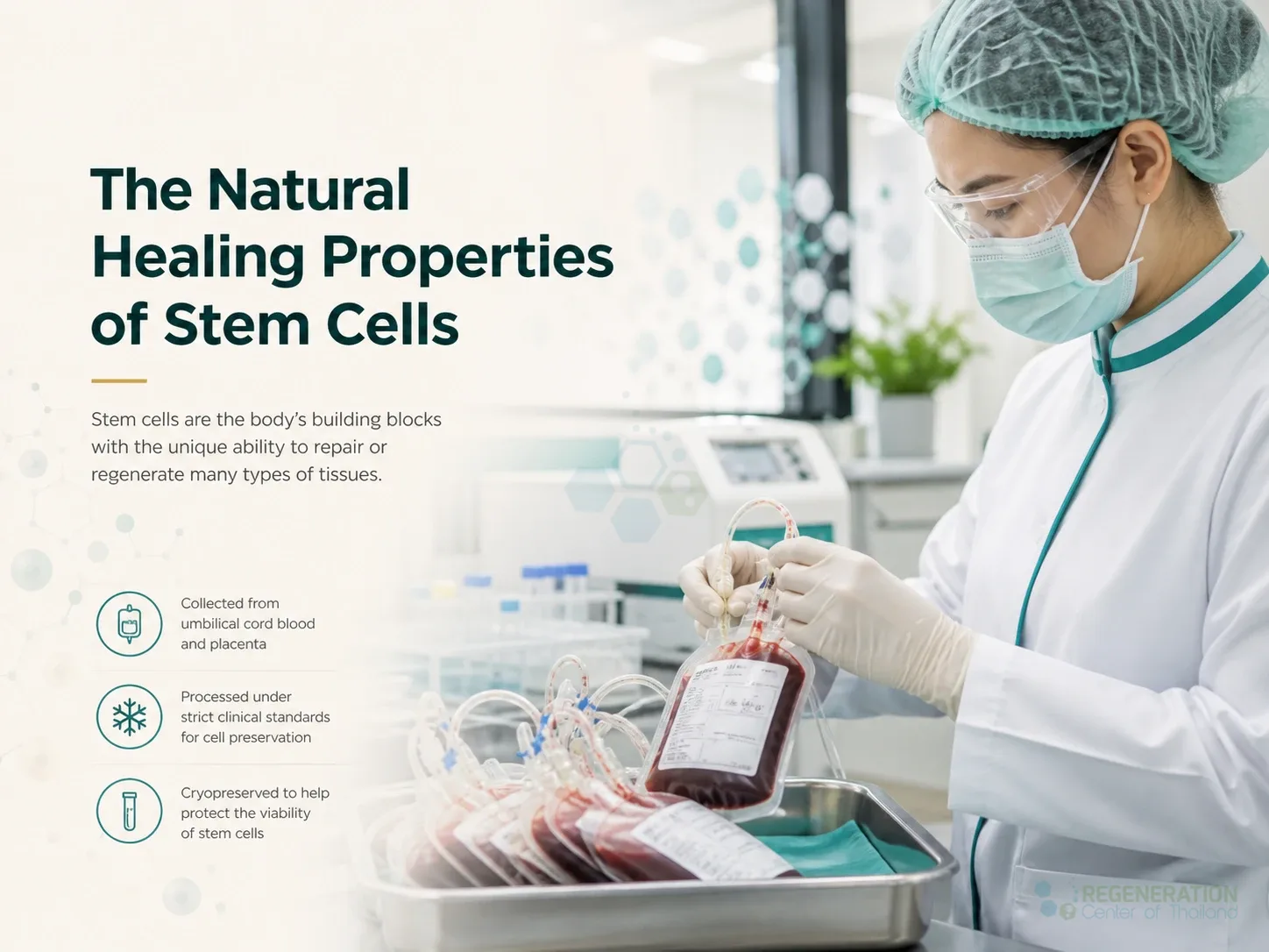 Laboratory specialist processing cord blood collection bags for Cell Collection & Cryopreservation for Stemcell Banking.