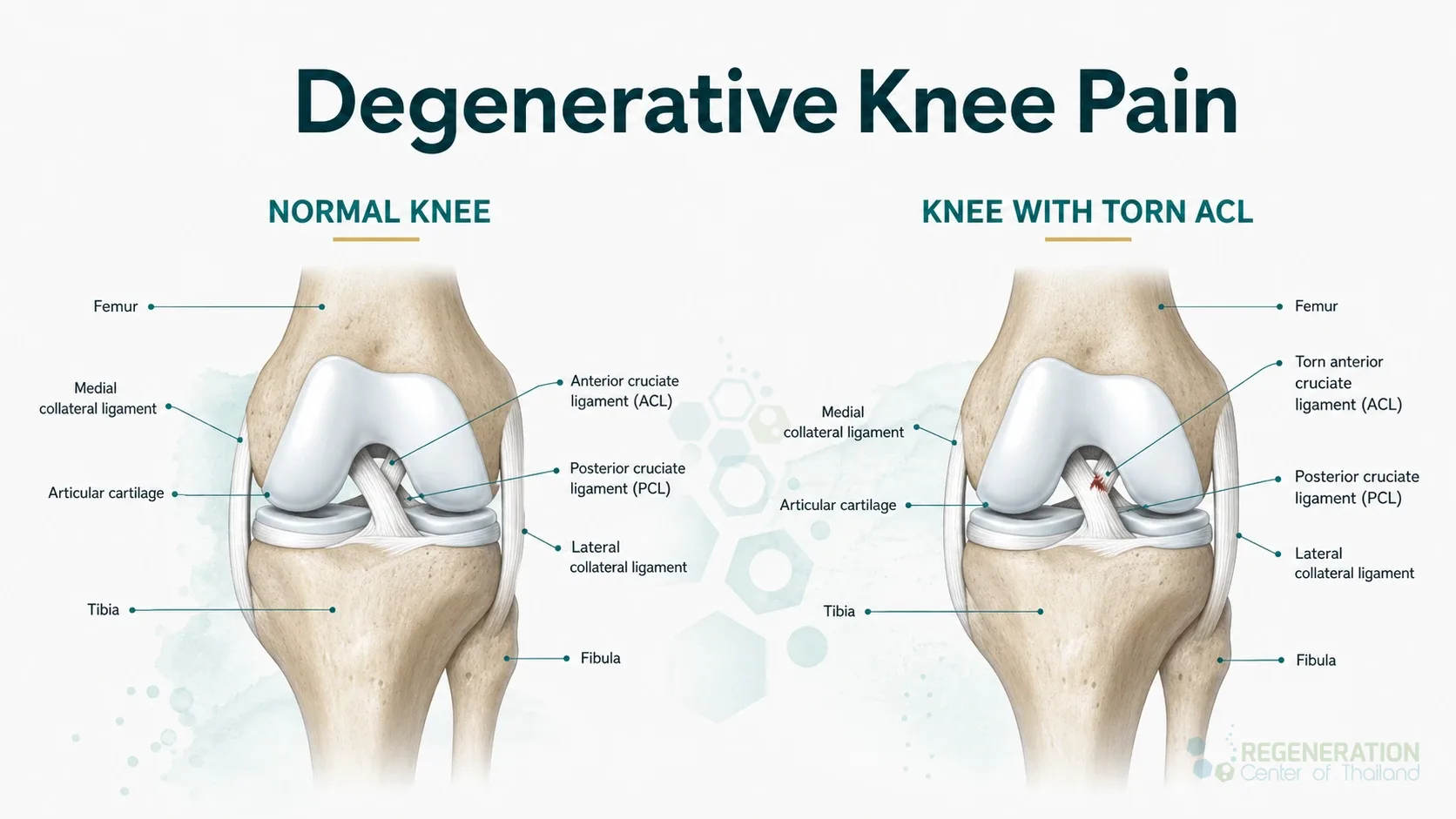 Clinical editorial image for Degenerative Knee Pain, including the section headline.