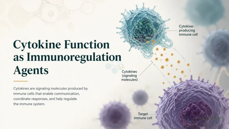 Illustration of cytokine signaling between immune cells for Cytokine Function as Immunoregulation Agents.