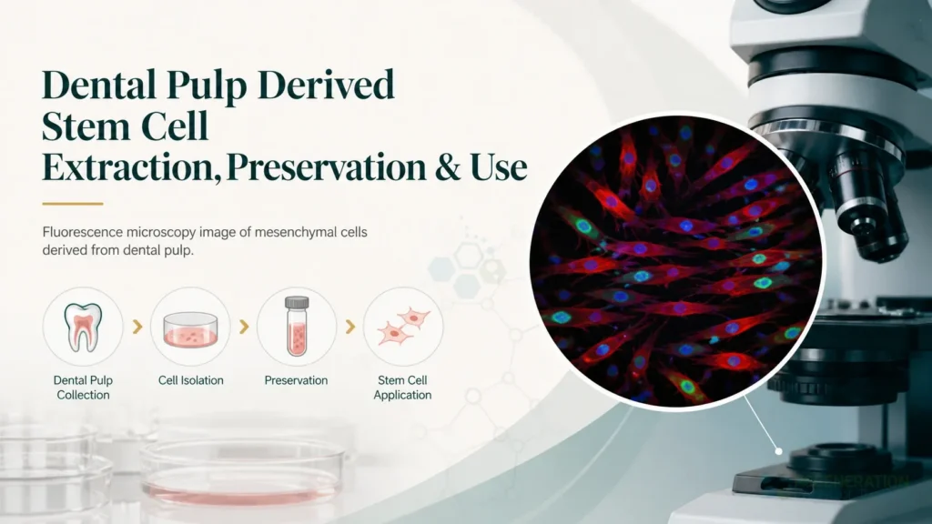 Fluorescence microscopy image of mesenchymal cells derived from dental pulp for Dental Pulp Derived Stem Cell Extraction,Preservation & Use.