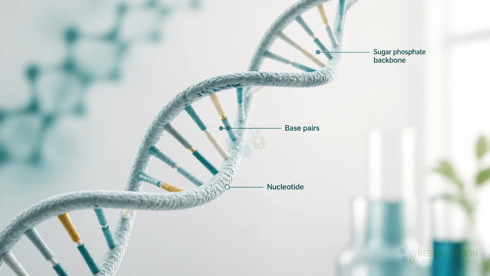 DNA double helix with molecular context, unverified draft for editorial review