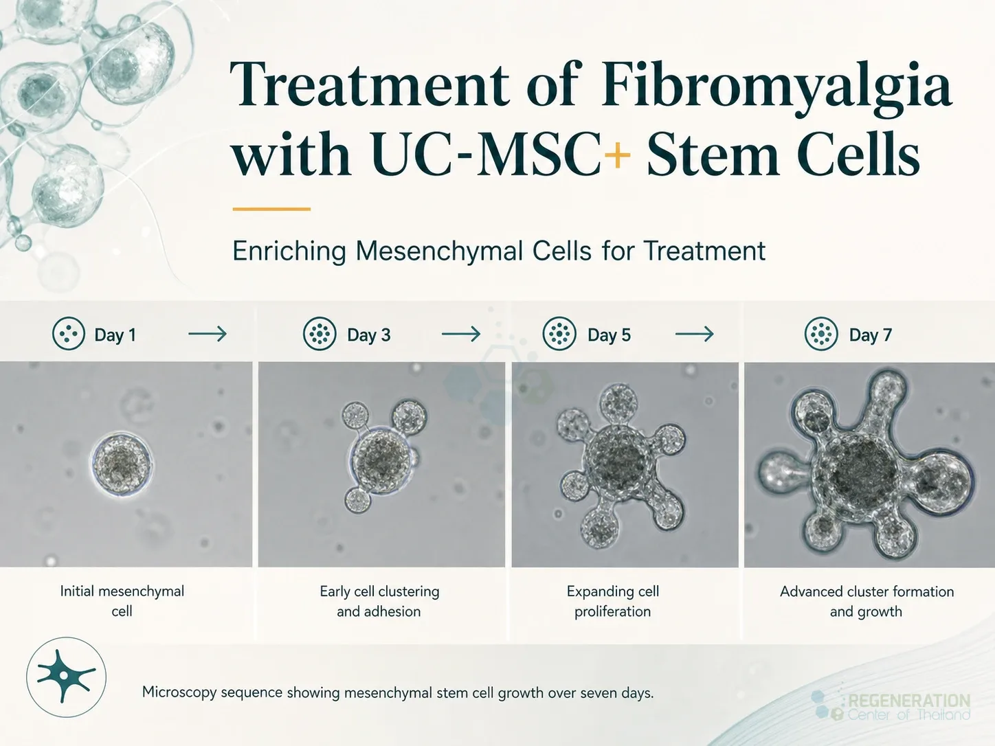 Clinical editorial image for Treatment of Fibromyalgia with UC-MSC+ Stem Cells, including the section headline.