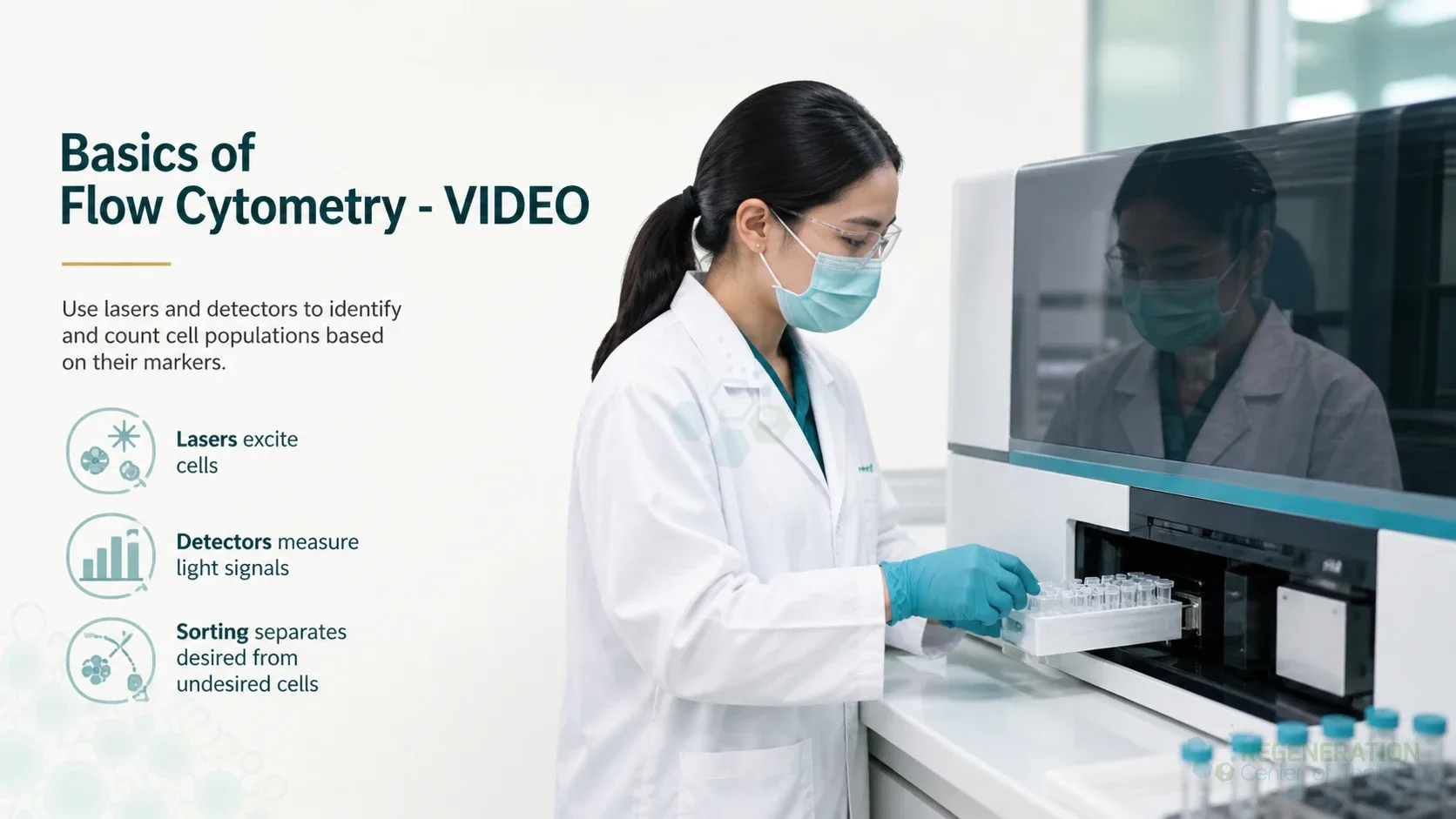 Laboratory scientist operating an automated flow cytometry analyzer for Flow Cytometry to Analyze & Count Cell Populations.