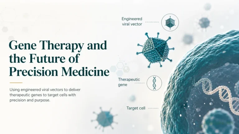 Concept illustration of viral vectors and genetic material used in gene therapy for Gene Therapy and the Future of Precision Medicine.