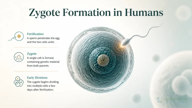 Clean clinical illustration for Zygote Formation in Humans with concise explanatory text.