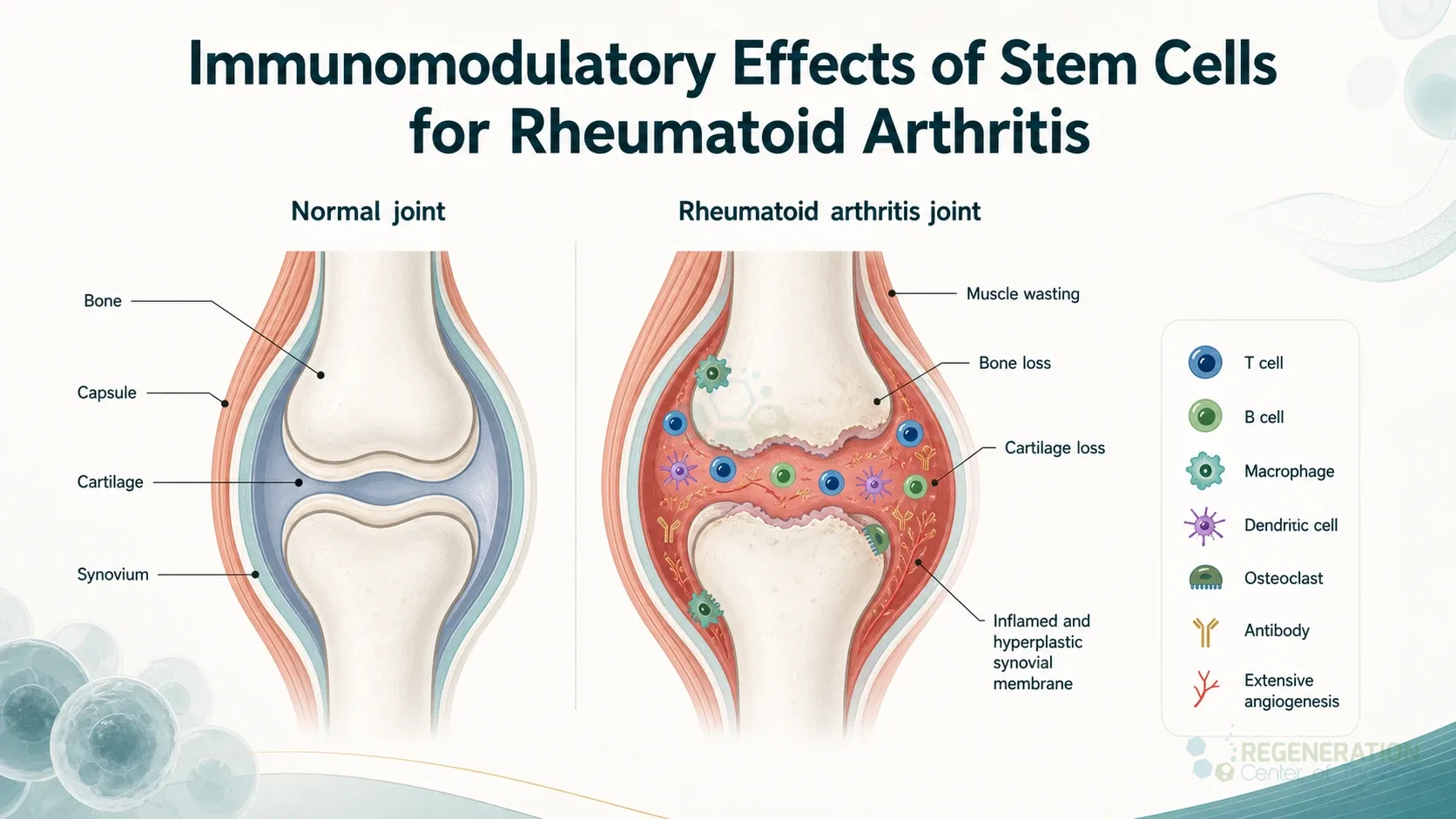 Clinical editorial image for Immunomodulatory Effects of Stem Cells for Rheumatoid Arthritis, including the section headline.