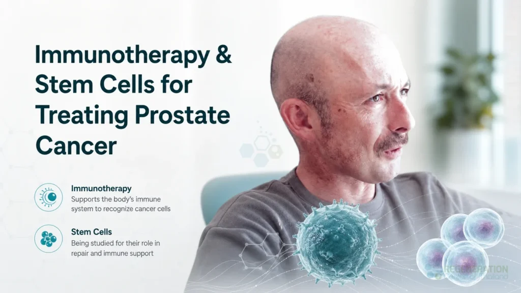 Clean clinical illustration for Immunotherapy & Stem Cells for Treating Prostate Cancer with concise explanatory text.