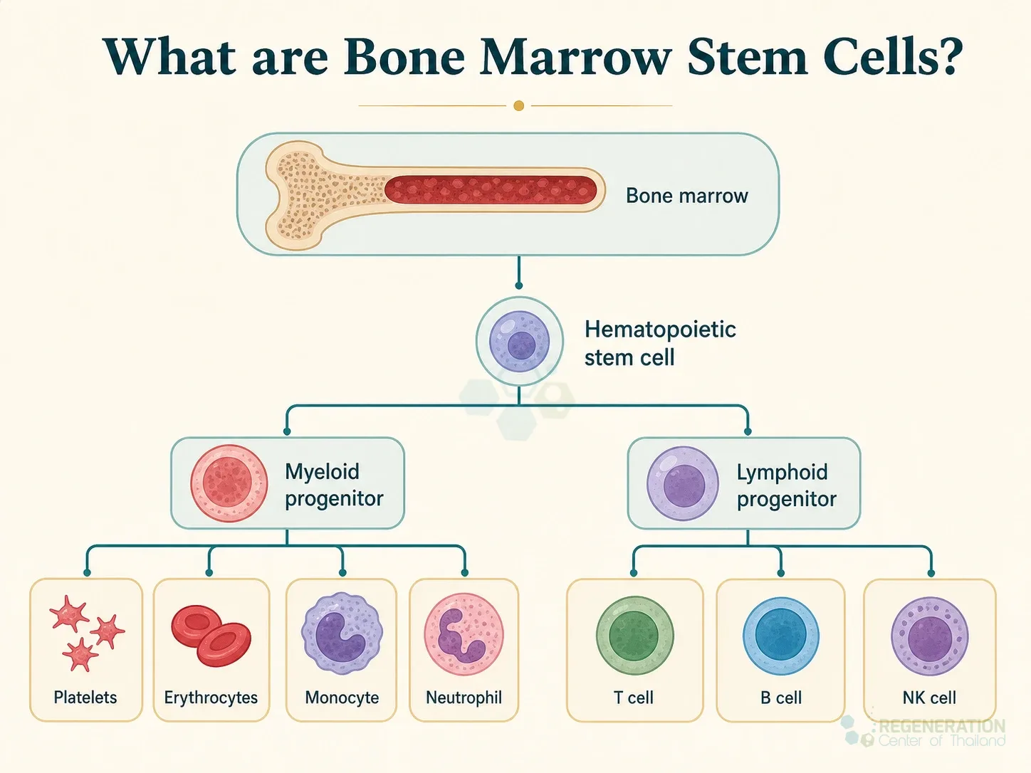 Clean clinical blood cell differentiation diagram