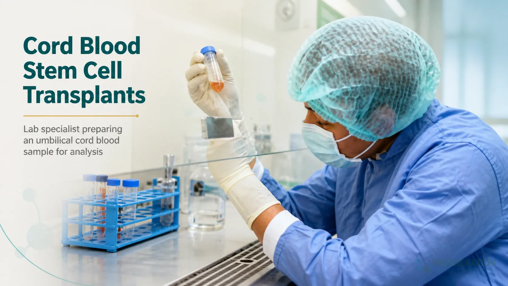Laboratory specialist preparing an umbilical cord blood sample for Isolated Mesenchymal Stem Cells from Umbilical Cord Tissue.