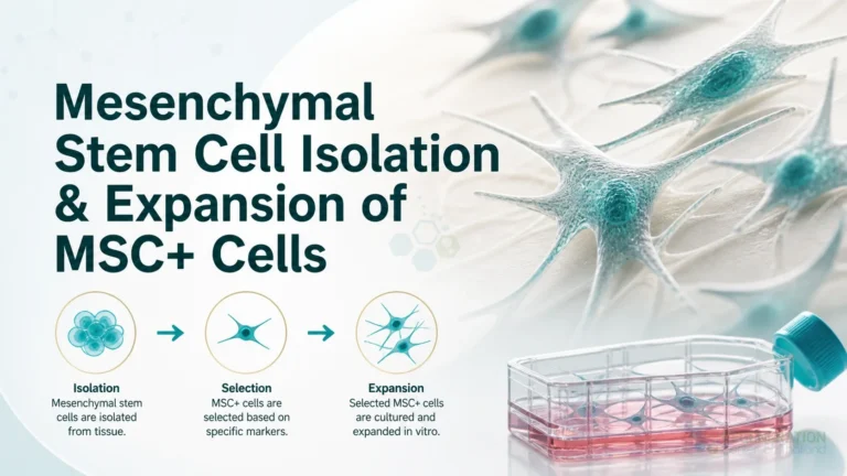Fluorescence microscopy image of mesenchymal stem cells in culture for Mesenchymal Stem Cell Isolation & Expansion of MSC+ Cells.