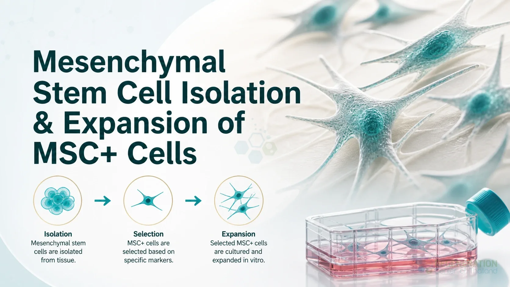 Fluorescence microscopy image of mesenchymal stem cells in culture for Mesenchymal Stem Cell Isolation & Expansion of MSC+ Cells.