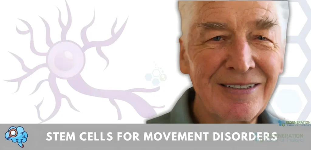 Enhanced visual alternative for Older adult portrait beside an illustration of neural signaling for movement disorder care