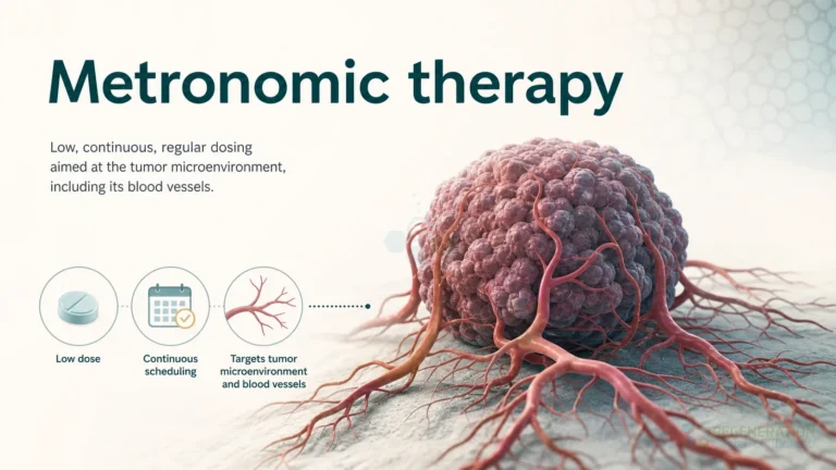Clean clinical illustration for Metronomic therapy with concise explanatory text.
