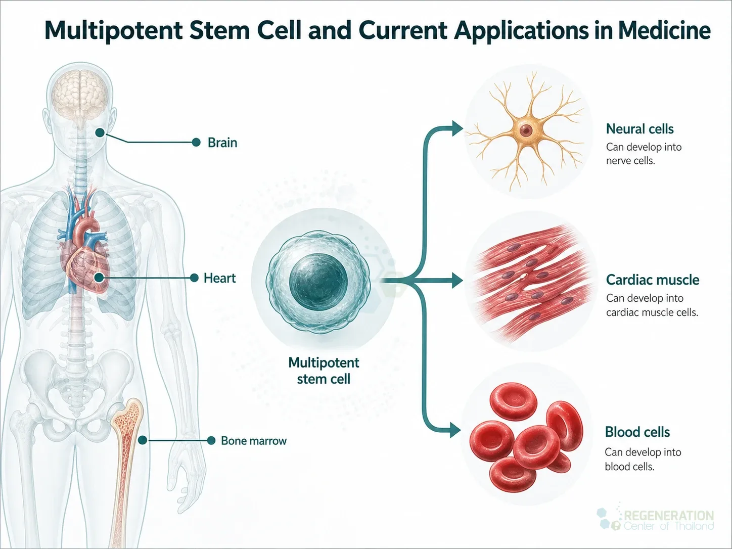 Clean clinical illustration for Multipotent Stem Cell and Current Applications in Medicine with concise explanatory text.