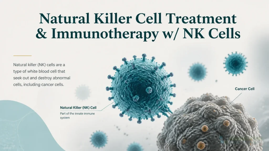 Illustration of natural killer cells used in cancer immunotherapy for Natural Killer Cell Treatment & Immunotherapy w/ NK Cells.
