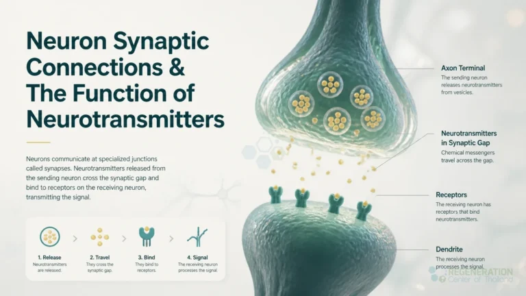 Illustration of neurotransmitter signaling across a neuronal synapse for Neuron Synaptic Connections & The Function of Neurotransmitters.