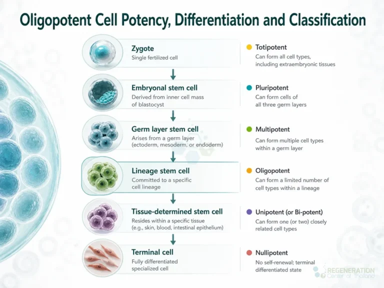 Cell potency hierarchy from a totipotent zygote to a terminal nullipotent cell for Oligopotent Cell Potency, Differentiation and Classification.