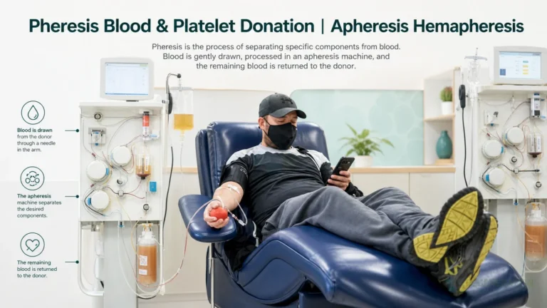 Patient receiving plasmapheresis and plasma exchange in a clinical treatment chair for Pheresis Blood & Platelet Donation | Apheresis Hemapheresis.