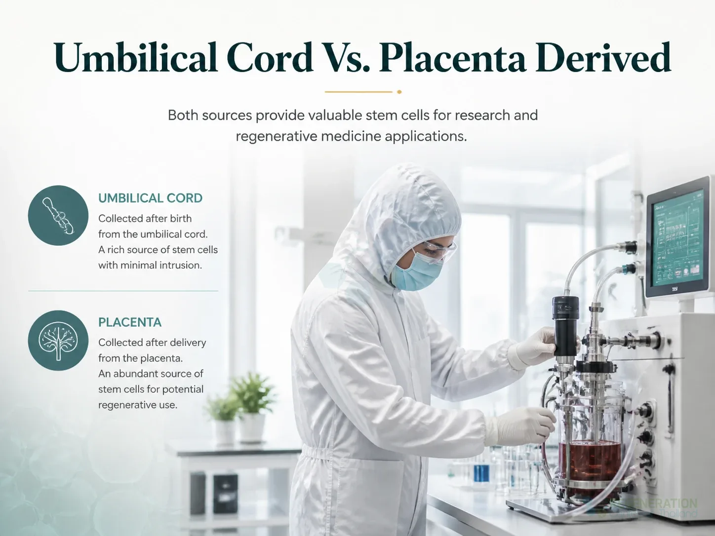 Laboratory specialist monitoring cell-processing equipment in a clean room for Placenta, Amniotic Membrane & Chorion Derived Stem Cells.
