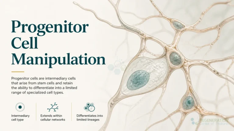 Illustration of progenitor cells extending through a branching cellular network for Progenitor Cell Manipulation.