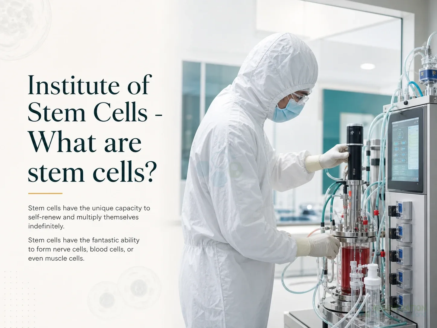 Laboratory specialist monitoring sterile cell-processing equipment for Regeneration Center: A Stem Cell Institution Since 2007.