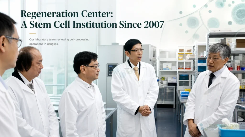 Regeneration Center laboratory team reviewing cell-processing operations in Bangkok for Regeneration Center: A Stem Cell Institution Since 2007.