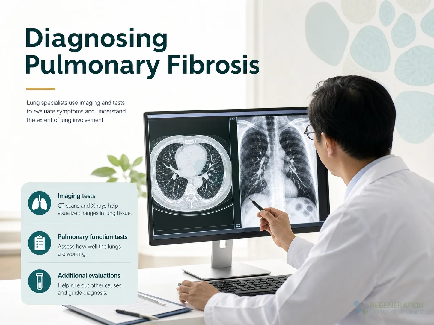 Clinical editorial image for Diagnosing Pulmonary Fibrosis, including the section headline.