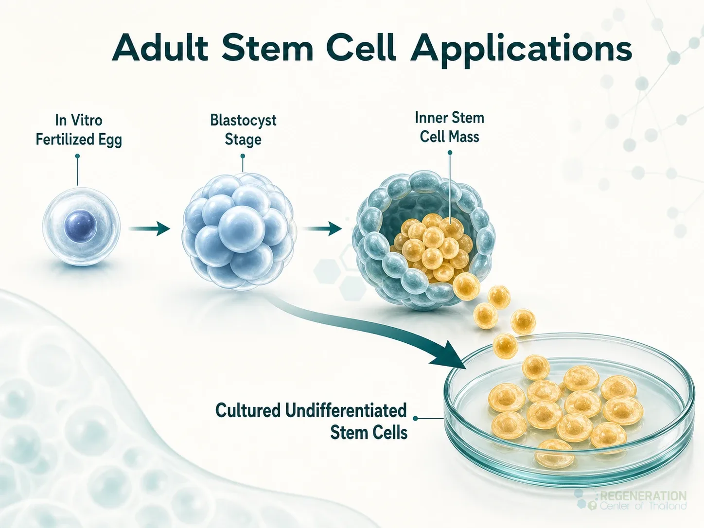 Clean clinical illustration for Adult Stem Cell Applications with concise explanatory text.