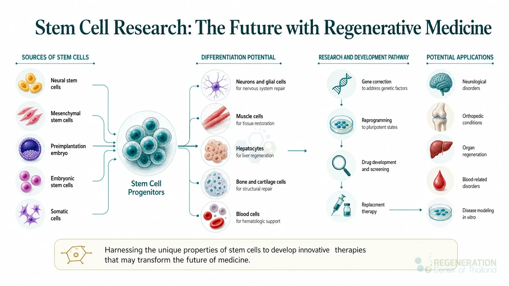 Clean clinical illustration for Stem Cell Research: The Future with Regenerative Medicine with concise explanatory text.