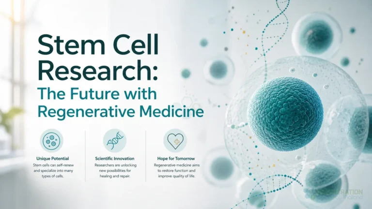 Clean clinical illustration for Stem Cell Research: The Future with Regenerative Medicine with concise explanatory text.