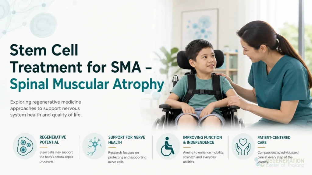Clinical editorial image for Stem Cell Treatment for SMA – Spinal Muscular Atrophy, including the section headline.