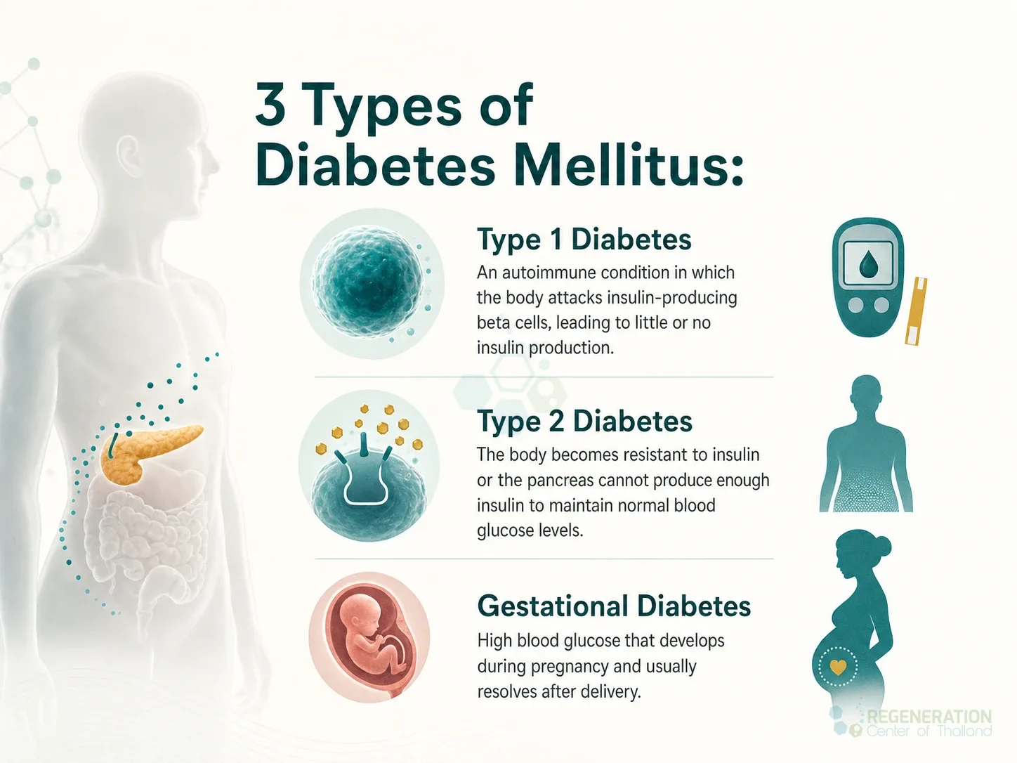 Clinical editorial image for 3 Types of Diabetes Mellitus:, including the section headline.
