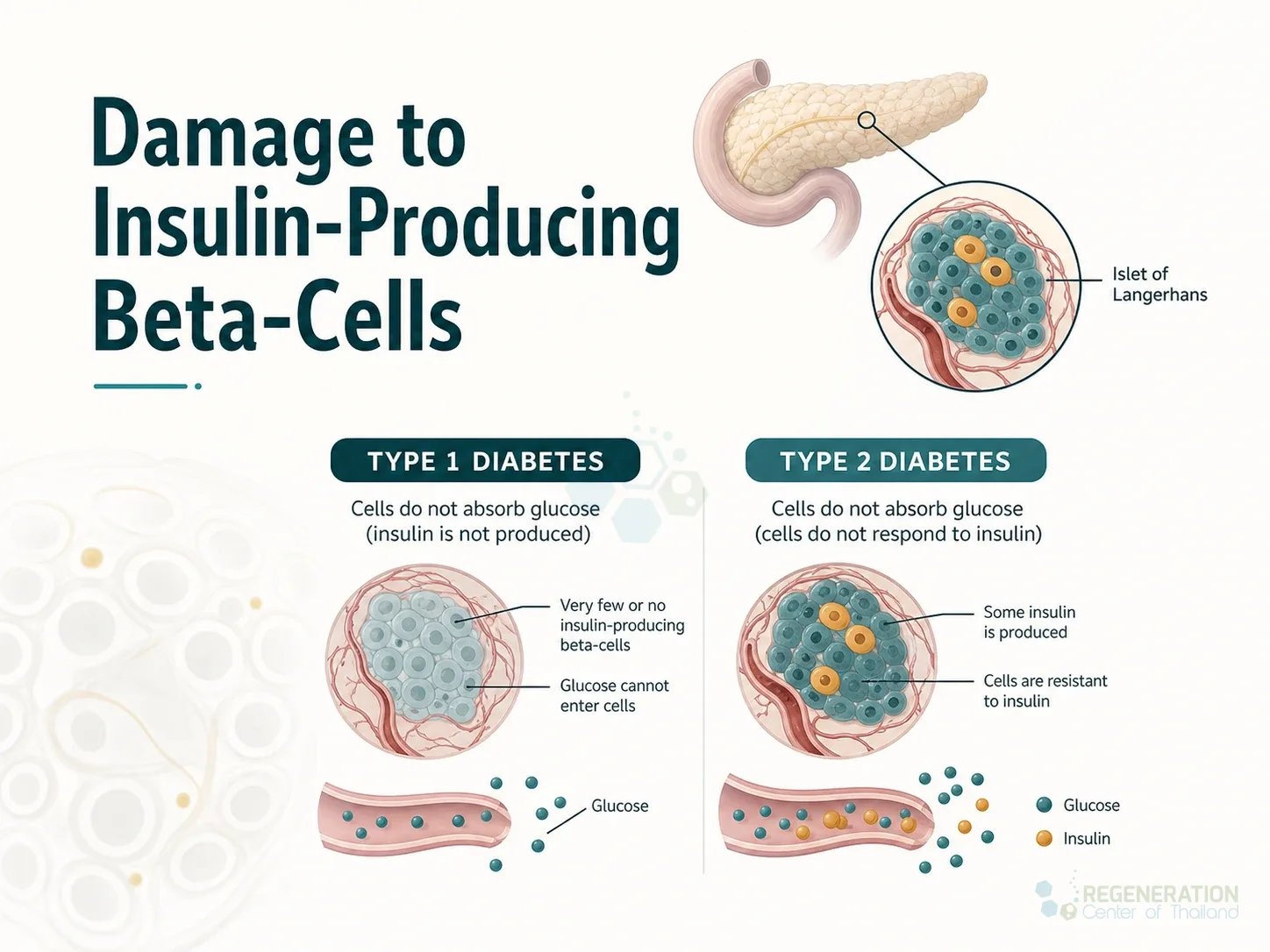 Clinical editorial image for Damage to Insulin-Producing Beta-Cells, including the section headline.