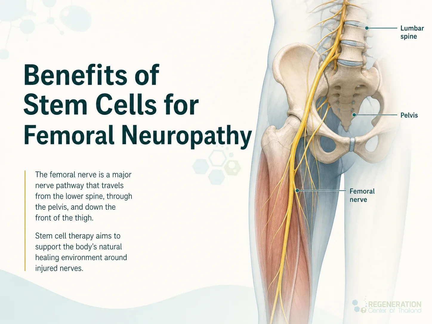 Clinical editorial image for Benefits of Stem Cells for Femoral Neuropathy, including the section headline.