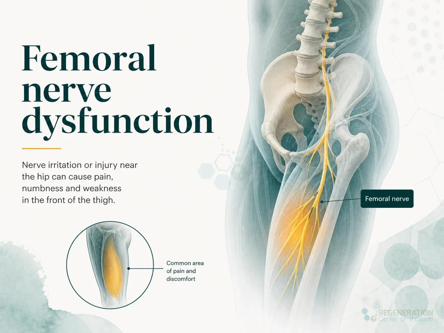 Clinical editorial image for Femoral nerve dysfunction, including the section headline.